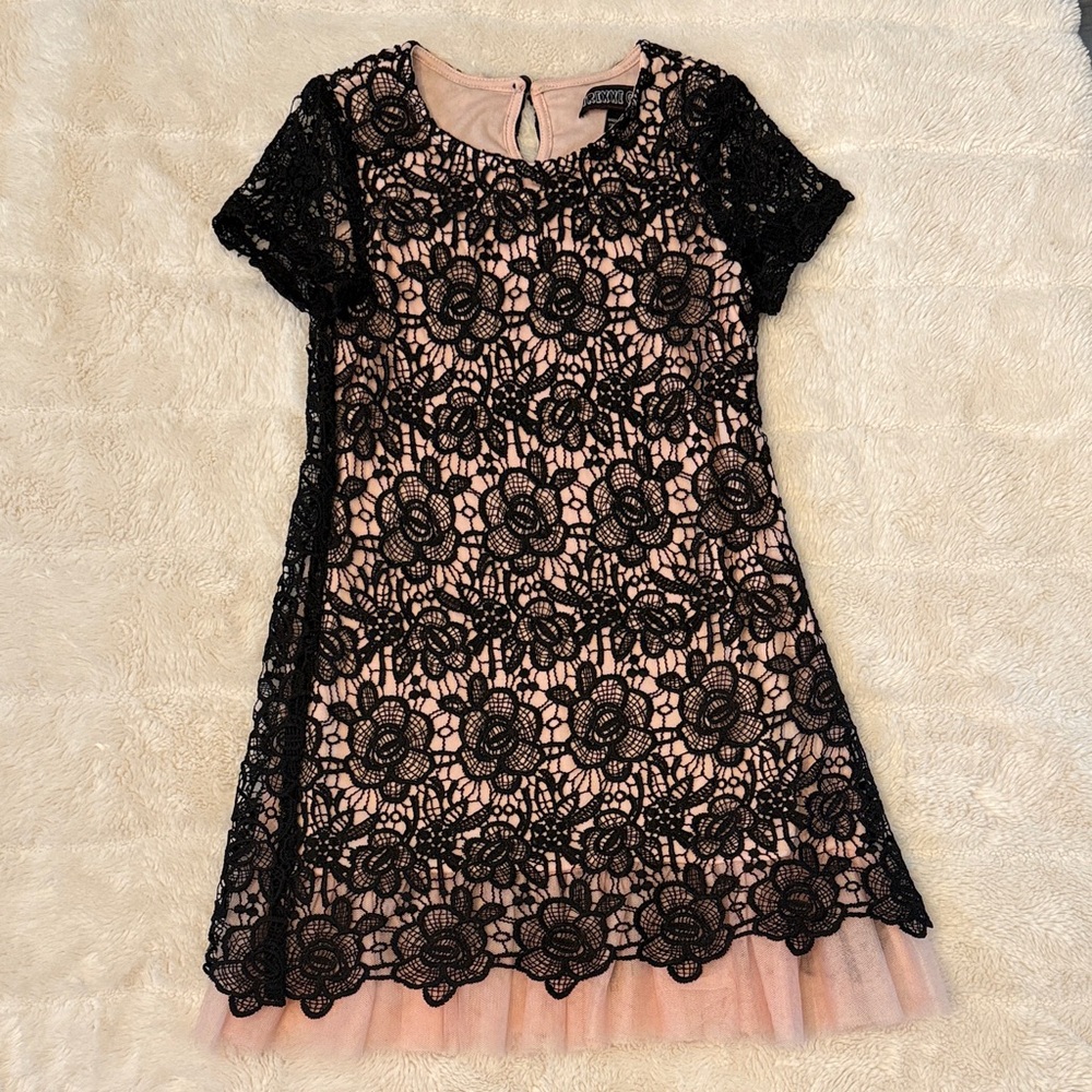 Trixxi Black Lace Pink Kids Formal Dress